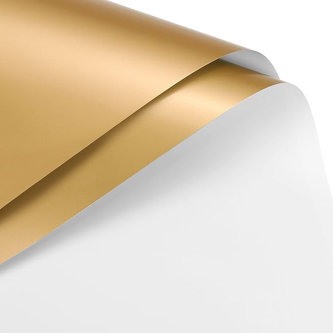 MECCANIXITY 20 Pcs Double Sided Color Flower Wrapping Paper White+Gold 22.8"x22.8" Waterproof for Florist Bouquet Supplies, DIY Crafts, Gift Box Packaging