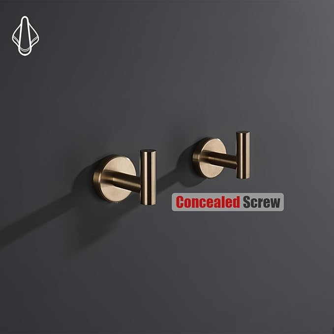 JQK Bathroom Towel Hook Champagne Bronze, Coat Robe Clothes Hook for Bathroom Wall Mounted (Pack of 2), SUS 304 Stainless Steel 0.8mm, TH100-CB-P2