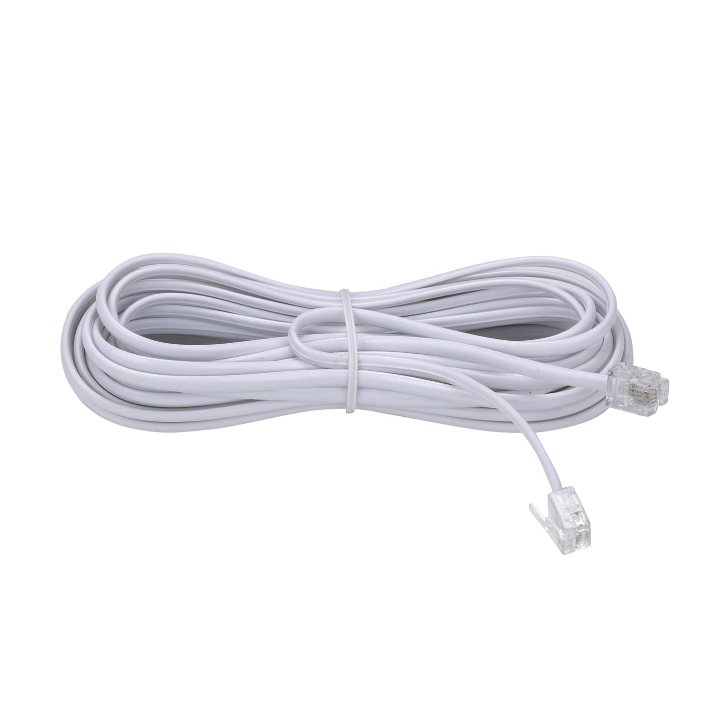 25 Feet Long Telephone Extension Cord by [Brand Name] - Standard RJ11 Plug, In-Line Couplers & Cable Clips | White