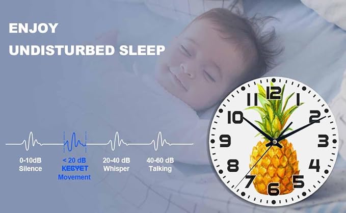 Pineapple Wall Clock Watercolor Ananas Comosus Battery Powered Wall Clock Silent Non Ticking 10 Inch for Living Room, Kitchen, Home,Bathroom, Bedroom