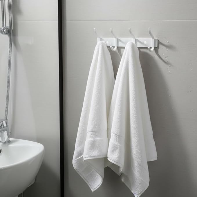 HAMUTH White Wall Hooks Heavy Duty, 12 Inch Coat Hooks Wall Mount with 4 Hooks, Wall Hooks Hangers for Entryway, Bathroom - for Hanging Backpack, Bag, Coat, Purse, Hat, Towel, Clothes