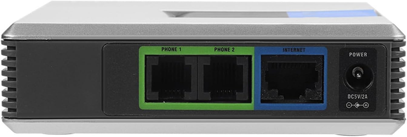 VoIP Gateway by Unlocked - Internet Phone Adapter with 2 Ports & Network Cable | SIP V2 Protocol Support