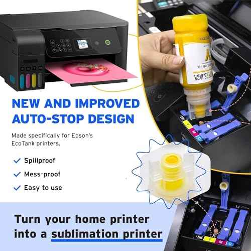 Printers Jack Sublimation Ink Auto Refilled bottles work with Supertank Printers ET2800 ET15000 ET-2720 ET-4700 ET-2760 ET-3760 ET-4760 ET-2700 ET-2750 ET-4750 L3110 /Upgrade Version/Free ICC Printing