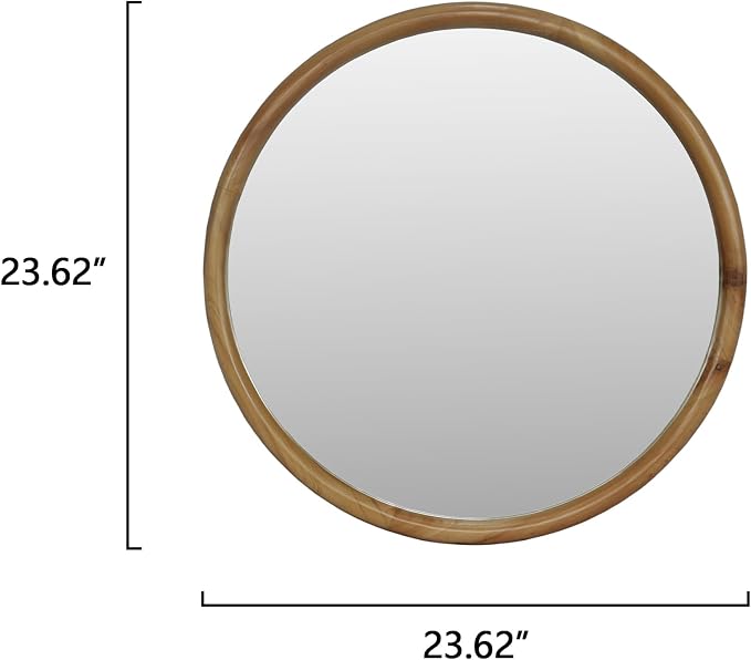 27.56" Round Wood Framed Wall Mirror Natural Wood Finish Mid-Century Modern Decor