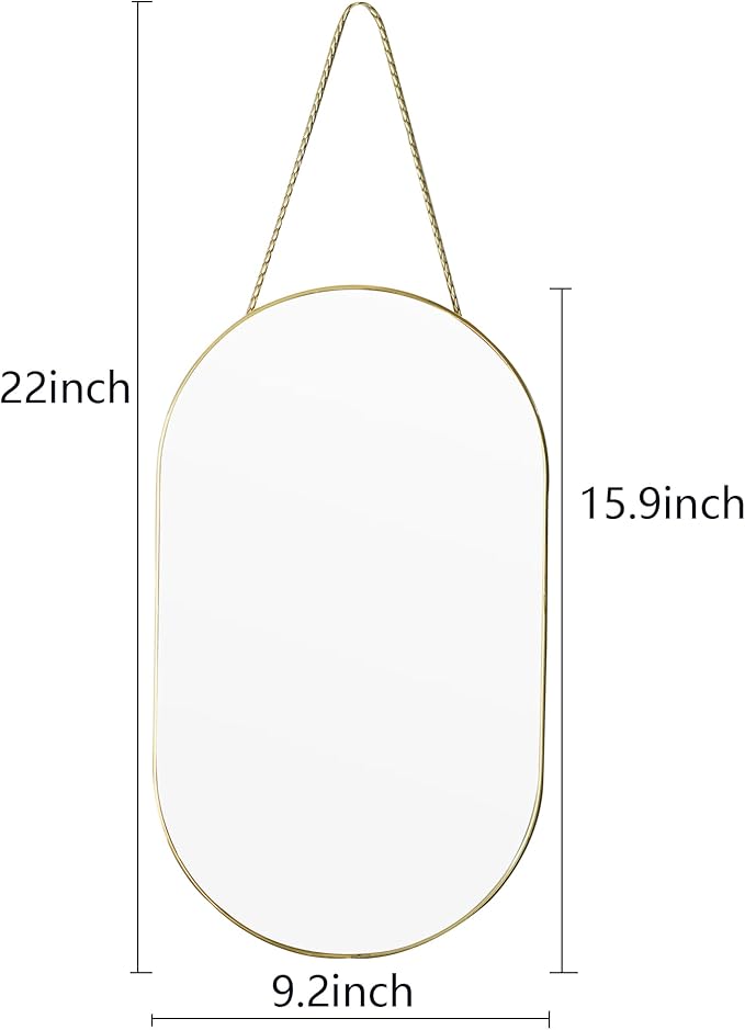 Gold Oval Mirror, Vanity Mirror with PVC Plastic Frame, Wall Mount Mirrors Decor 9.2x15.9 inch