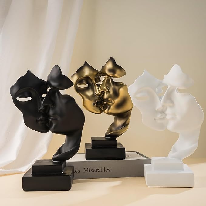 Couples Kiss Sculpture,Black Thinker Resin Statue Ornaments,Silence is Gold Abstract Art Figurine,Abstract Style Sculptures,Living Room Desk Decorations,Bookshelf Decorative Objects