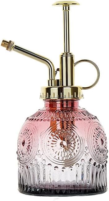 Glass Plant Mister Spray Bottle, 230ML Vintage Plant Spritzer, Succulent Watering Bottle Glass with Top Pump, Small Plants Sprayer Watering Can for Indoor Outdoor House(Red Gray)