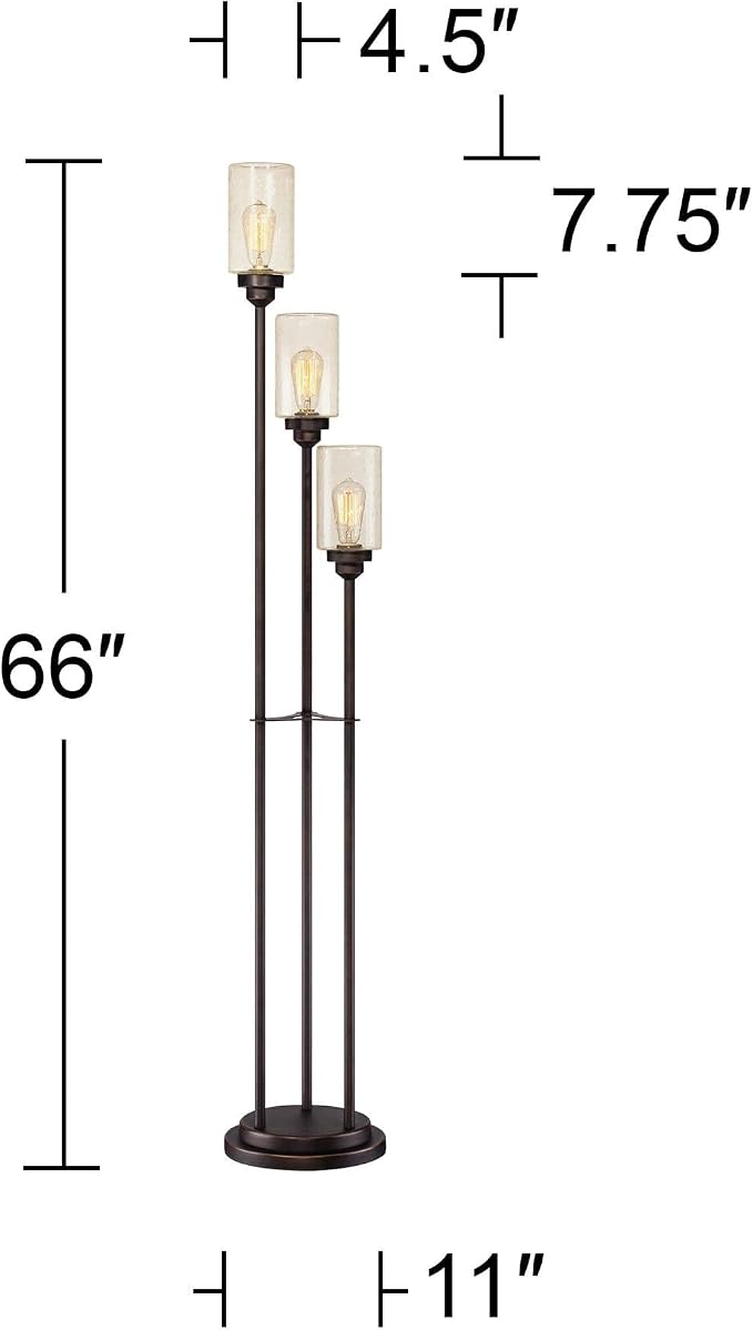 Franklin Iron Works Libby Modern Industrial Tree Floor Lamp Standing 66" Tall Oiled Bronze Metal 3-Light Amber Seedy Glass for Living Room Reading Bedroom Office House Home Decor