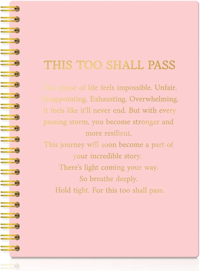 XQLZY This too Shall Pass Inspirational Pink Spiral Notebook - 160 Blank Pages Journal, Encouragement Gifts for Sisters BFF, Friendship Gifts Between Women, Sympathy Gifts for Coworkers Friends