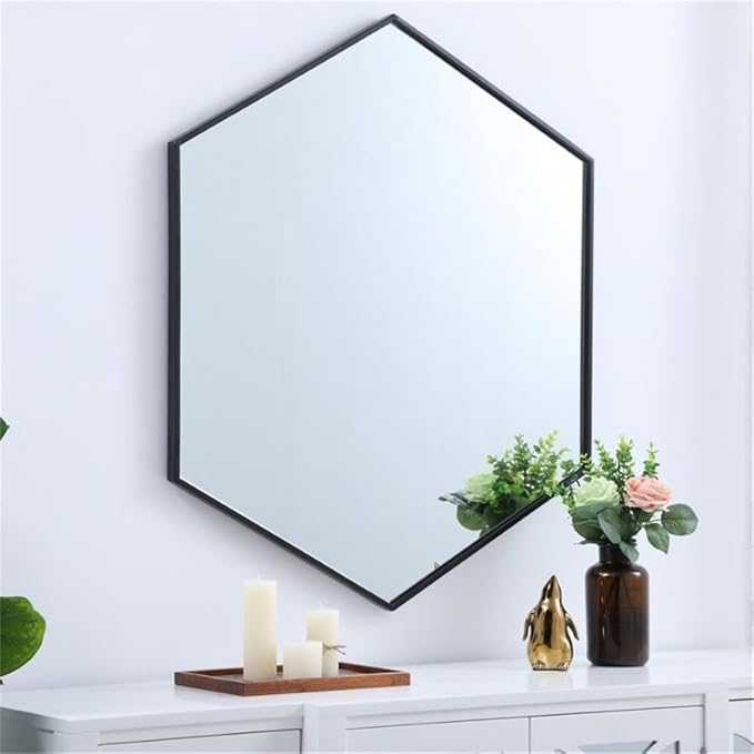 Elegant Decor Eternity 32" x 38" Hexagonal Metal Frame Mirror in Black