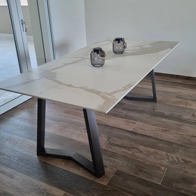 FUSHIAIPTC 28 Inch Dinning Table Legs, 25.8" W Desk Legs Set of 2 Heavy Duty Metal Legs for Table, 3.2” Thickened Treatment Modern Table Leg with Adjustable Floor Protector (Trapezoidal)