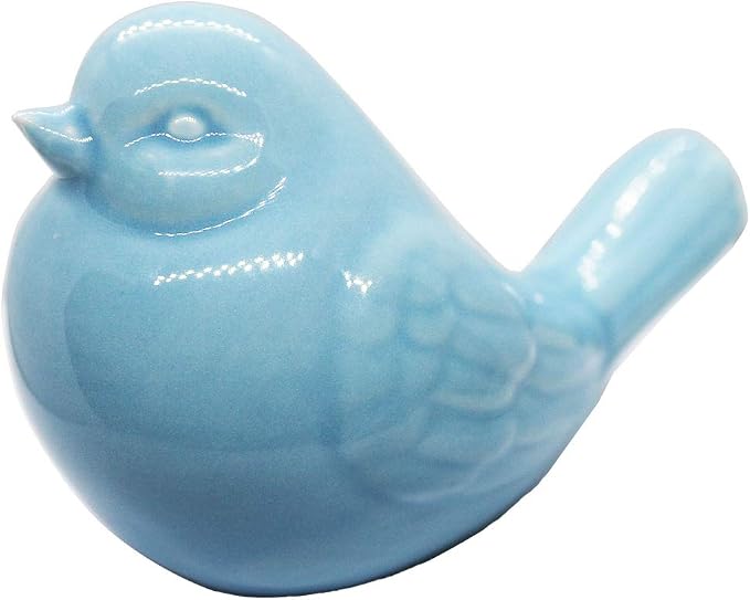 KiaoTime New Blue Glazed Ceramic Bird Figurine, Bird Statue, French Country Garden Cottage Bird Ornaments, Home Decor Accents Collectible Bird Figurine