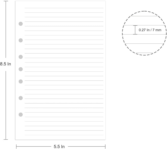 7-Hole Lined Refills Paper, A5 Filler Paper for Planner Inserts, A5 Loose Leaf Paper, 7 Hole Refills, Total 300 Sheets/600 Pages, College Ruled, 5.5 X 8.5 Inch (White Paper, 300 Sheets)