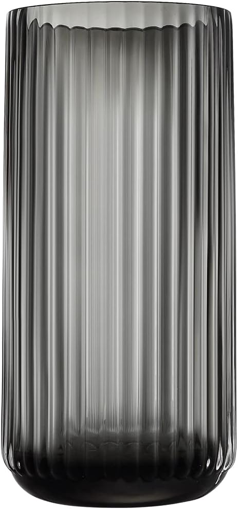 Small Cylinder Ribbed Grey Glass Flower Vase for Farmhouse Dining Table Centerpieces Decor