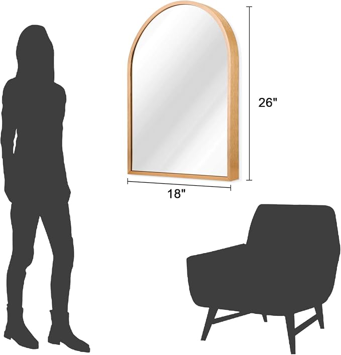 Arched Gold Framed Wall Mirror, 26"x18" Aluminum Alloy Bathroom Mirror for Wall, for Bedroom Entryway Living Room Vanity Large