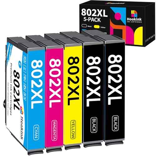 802XL 802 Ink Cartridges Remanufactured Replacement for Epson 802XL Ink Cartridges for Epson Printer Work with Workforce Pro WF-4740 WF-4730 WF-4720 WF-4734 EC-4020 EC-4030 5-Pack