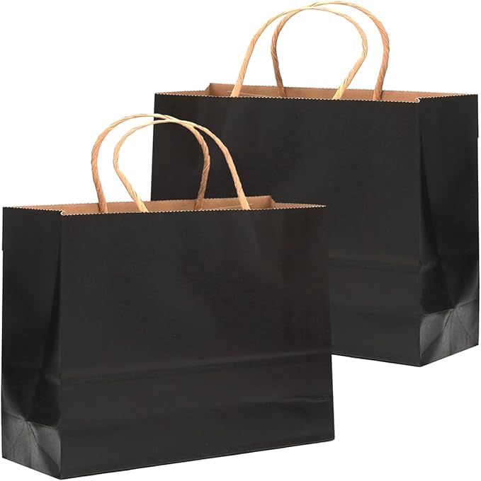 qiqee 13"x4.5"x10" Large Gift Bag with Handles Bulk 32PCS Gift Paper Bags Black Bags Multiple Uses (Wide Large)