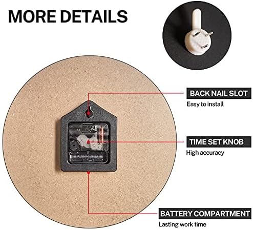 ArtSocket Wooden Wall Clock Silent Non-Ticking, Yellow Grey Abstract Painting Gray Contemporary Art Vintage Round Wall Clocks Decor for Home Kitchen Living Room Office, Battery Operated(12 Inch)