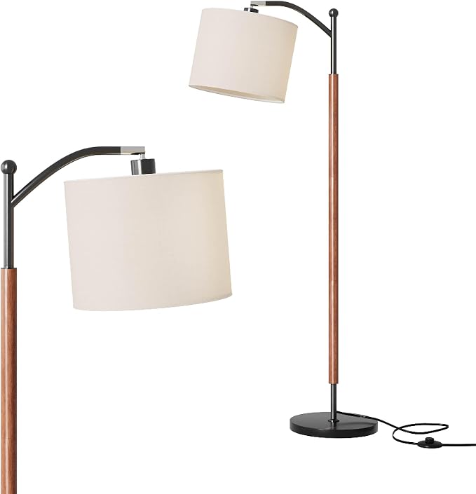 Arc Floor Lamp, Corner Mid Century Modern Floor Lamp, Standing Lamp with Adjustable Hanging Lampshade and Marble Base, Floor Lamps for Living Room, Bedroom, Office, Walnut Brown