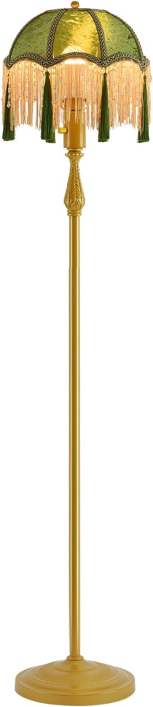 WEILASA Retro Tassel Floor Lamp with Adjustable Light Simple Upright Metal Base LED Night Lamp for Room 13" Wide, 62.7" High
