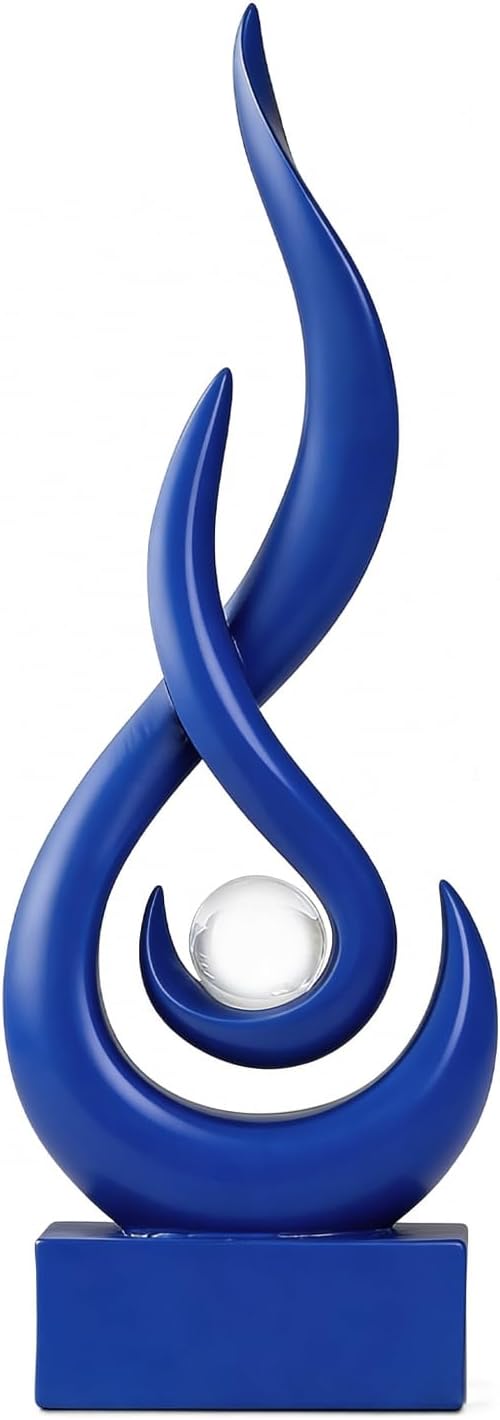 Modern Abstract Art Table Decoration,Resin Flame Statue Modern Centerpiece Ornaments for Living Room Great Gift Idea Home Decor,Collectibles (Pure Blue)