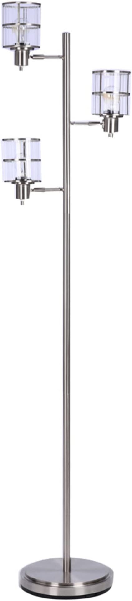 Catalina Lighting Modern 3 Light Floor Lamp with Adjustable Ribbed Glass Shades & Reading Light, 68", Classic Brushed Nickel