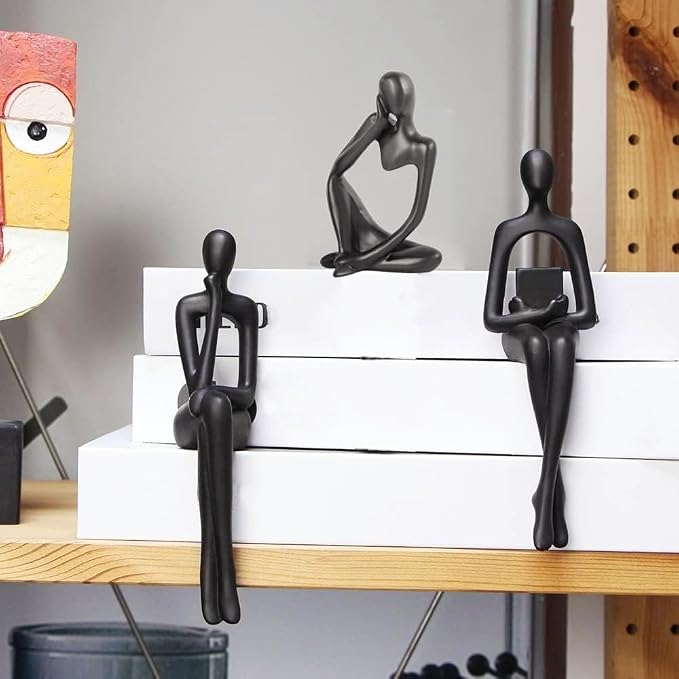 Prettidecor Gold Home Decor Thinker Statue Accents, Set of 3 Thinker Sculptures Office Decor Modern Abstract Resin Decoration on Shelf Table Desk for Living Room Office Bedroom (Black, Small)