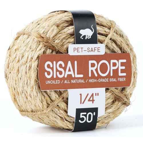 Twisted Sisal Rope 1/4" x 50ft - All Natural Chemical Free, Cat Tree Rope Twine for Scratching Post Repair, Replacement, and Crafts Gardening Home Decorating