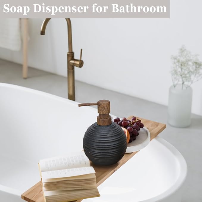 1pcs Hand Soap Dispenser Set, Sandstone Textured Resin Liquid Soap Dispenser for Bathroom Countertop, Heavy & Sturdy Dish Wash Soap Dispenser for Kitchen, Matte Black