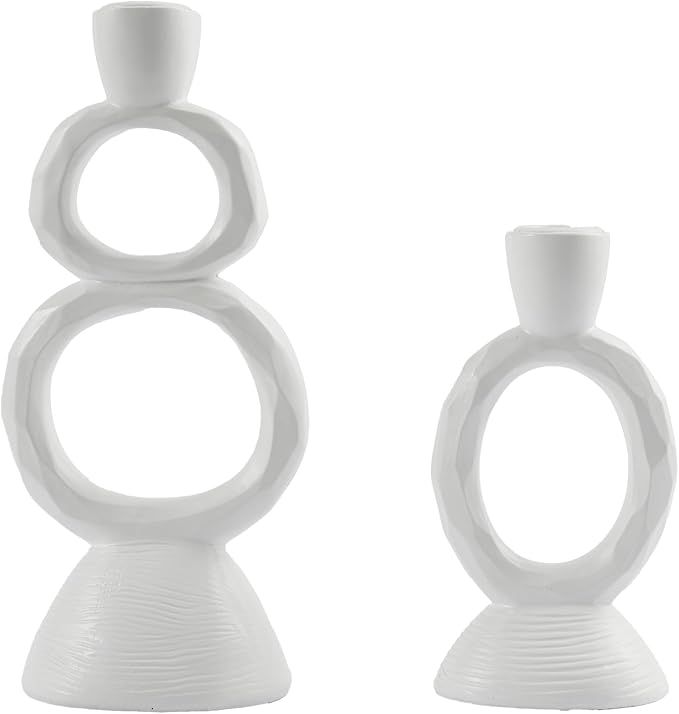 White Taper Candle Holders for Candlesticks, Unique Decorative Candlesticks Holder Home Decor Set of 2 for Fall Thanksgiving Wedding Table Centerpiece Decorations, Modern Aesthetic Room Decor（Resin）