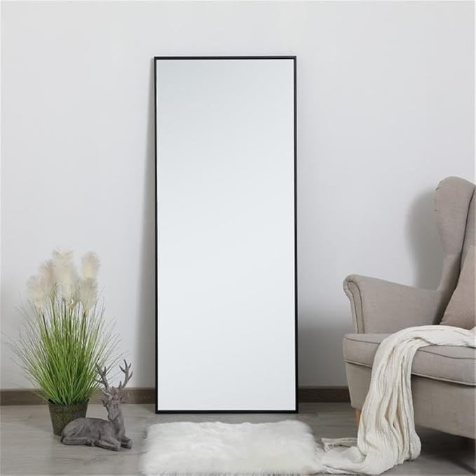 Elegant Decor Eternity 60" x 24" Contemporary Metal Frame Mirror in Black