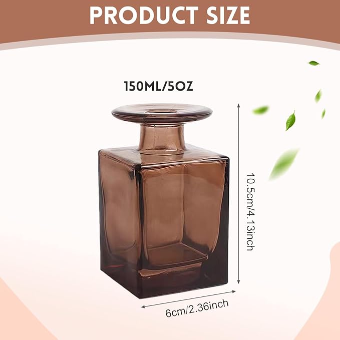 erioctry 150ml 5oz Square Amber Glass Diffuser Bottles Empty Refillable for Home Office Decor