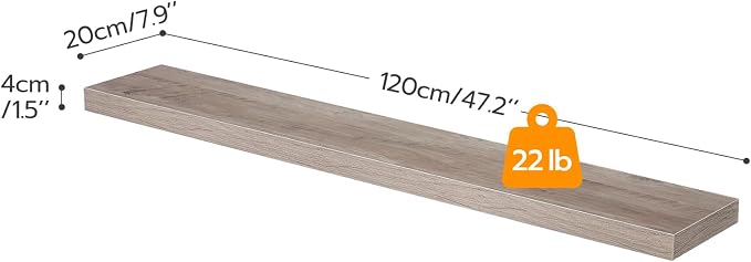 HOOBRO Floating Shelves for Wall, Wall Mounted Shelf Set of 2, 47.2" Hanging Shelf with Invisible Brackets, for Wall Decor Storage in Bathroom Bedroom Kitchen Living Room Office, Greige BG120BJP201