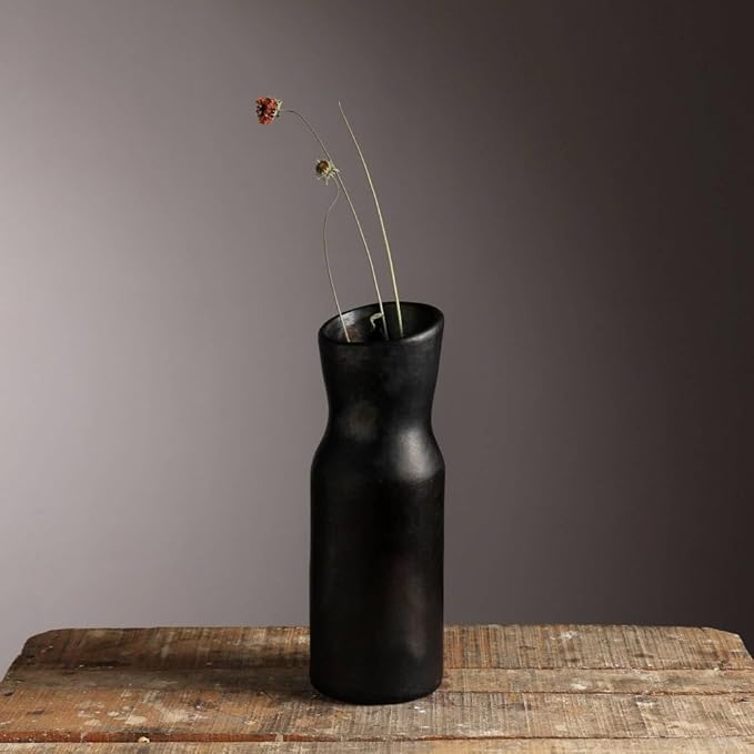 Handmade Longpi Black Pottery Vase Traditional Clay Art Piece for Home Decor and Flower Arrangement