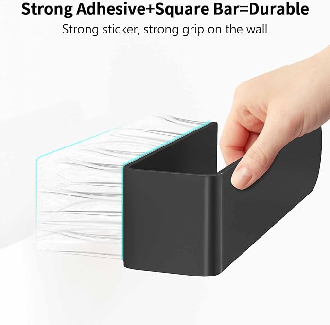 Adhesive Towel Holder, Self Adhesive Hand Towel Racks for Bathroom Wall Mounted, 8 Inch Square Hand Towel Bar Stick on Wall for Kitchen Cabinet RV, Black