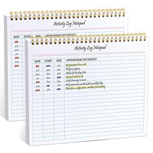 Activity Log Notepad, Spiral Activity Log Book for Business Work with Checklist, Organized Time Spending, Appointment or Contact. 8.5 x 11 Inch,Thick Paper, Hard Backing(2 pieces)