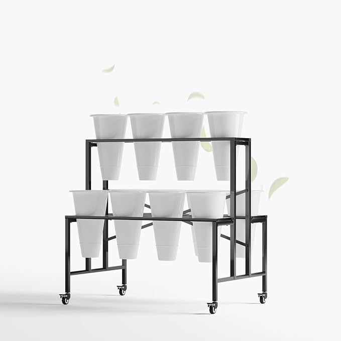 Zhongma Flower Bar Stand Display shelf with White Buckets for Fresh and Diy flowers Bouquet Rack Organizer Heavy Duty Flower Bucket Stand with Wheels