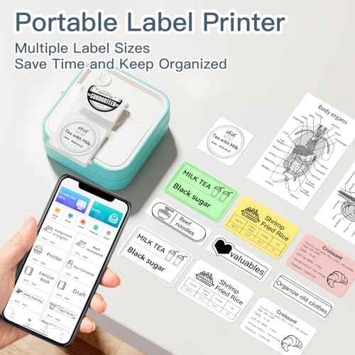 Label Maker Machine with Tape, Little Printer, Portable Thermal Printer Compatible with iOS & Android, Sticker Maker for School, Home, Office, Photos, Notes (Blue)