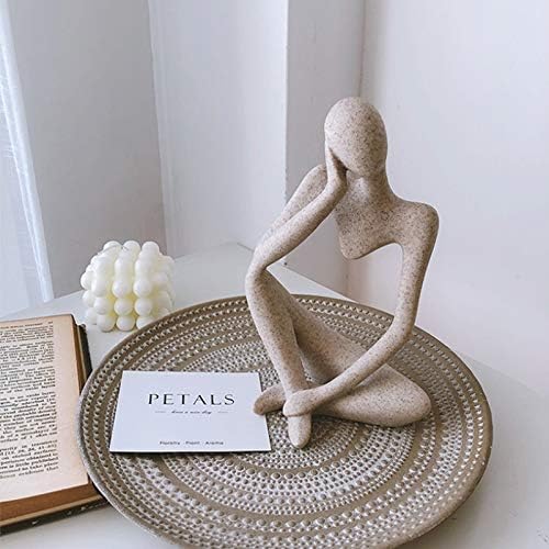 Asng Sandstone Resin Thinker Style Abstract Sculpture Statue Collectible Figurines Home Office Bookshelf Desktop Decor (Sandstone, Left,Large)