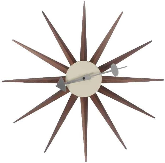 SHISEDECO Wooden Mid Century Art Decorative Modern Silent Sunburst Wall Clocks for Home, Kitchen, Living Room, Office etc., Colorful Retro Design(Sunburst Clock Walnut)