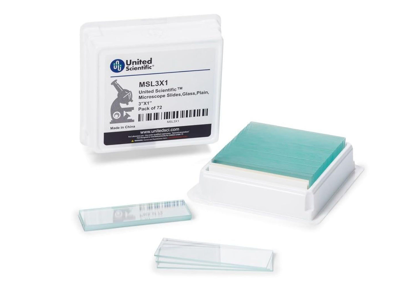 United Scientific™ Glass Microscope Slides - Pre-Cleaned, 3" X 1", Pack of 72 for Precision Viewing