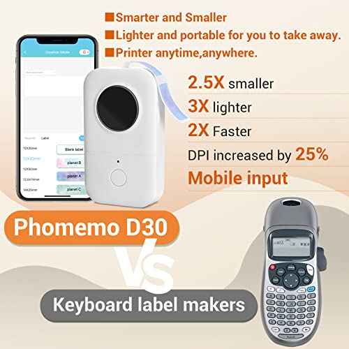Phomemo Label Maker Machine with Tape D30 Label Printer-with 3 Roll Adhesive Label,Bluetooth Label Maker Small Portable Sticker Maker Compatible with iOS&Android White