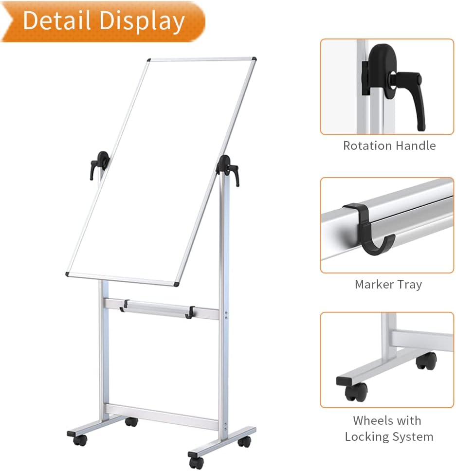 VIZ-PRO Double-Sided Magnetic Whiteboard - 48 x 24 Inches, Portrait Orientation, Aluminum Frame