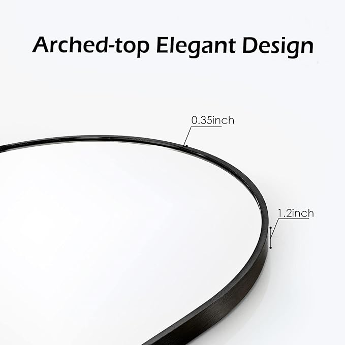 HARRITPURE Wall Mounted Mirror Arch Mirror for Bathroom,Vanity Mirror Aluminum Alloy Metal Frame Home Decor for Bathroom Bedroom Living Room Entryway (Black-2Pcs, 24“*36”)