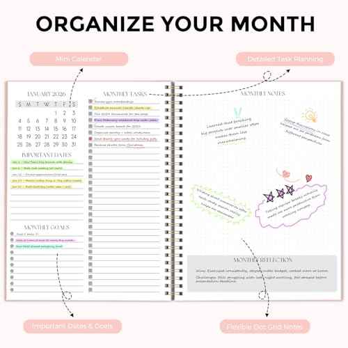 SKYDUE Monthly Planner 2026-2027, 24 Months Calendar Planner 2026-2027, 7.5" x 10" B5 Planner, Twin-wire Spiral Bound, Durable Waterproof Cover, Thick No-Bleed Paper, Pink