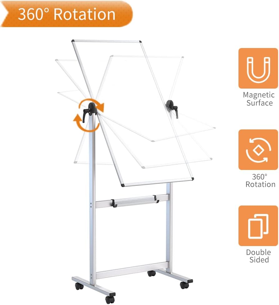 VIZ-PRO Double-Sided Magnetic Whiteboard - 48 x 24 Inches, Portrait Orientation, Aluminum Frame
