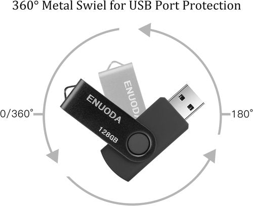 ENUODA 128GB Flash Drive - Swivel Design USB 2.0 Memory Stick for Laptop & PC (Black)