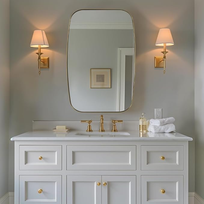 ANDY STAR Oval Mirrors for Bathroom, 20x28 Gold Bathroom Vanity Mirror with Metal Frame, Brass Oblong Mirror for Over Sink, Modern Anti Rust Wall Mounted