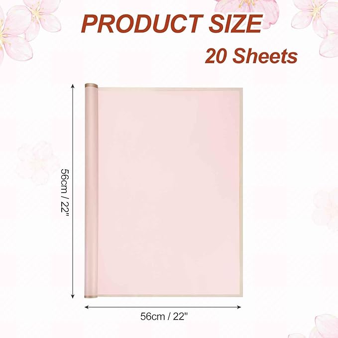 MECCANIXITY Flower Bouquet Wrapping Paper, 56cm/22 Inch Waterproof Floral Wrapping Paper for Flower Bouquet DIY Gift, Wedding, Birthdays, Valentine's Day, Pack of 20(Rose Pink)