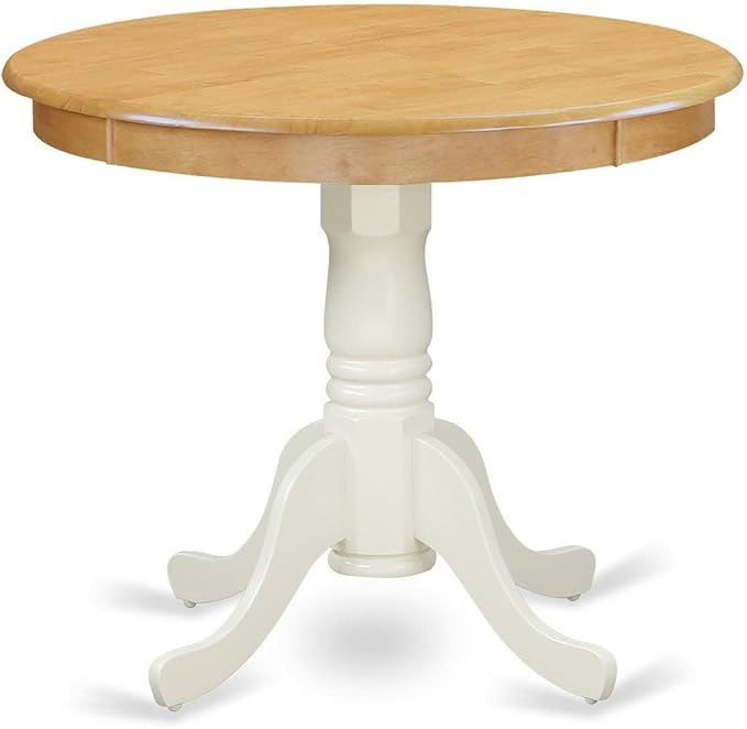 East West Furniture ANT-OLW-TP Antique Kitchen Dining Table - a Round Wooden Table Top with Pedestal Base, 36x36 Inch, Oak & Linen White